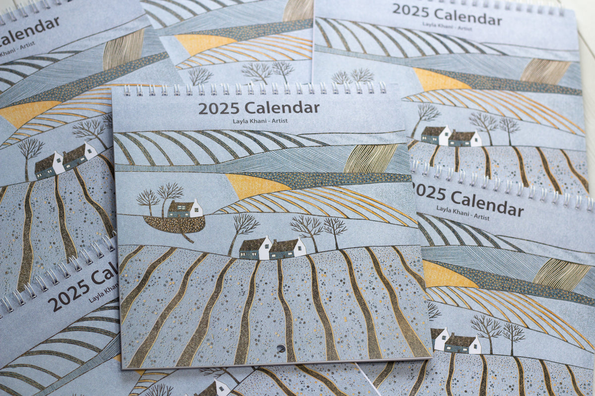 Large Wall Calendar 2025 Square Linocut Calendar Laylart Studio