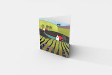 Load image into Gallery viewer, Laylart Studio's Linocut Greeting Card, showcasing a vibrant yellow landscape, part of the exclusive 4-card set
