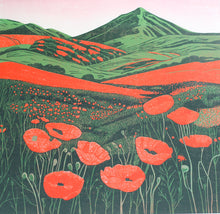 Load image into Gallery viewer, Original Linocut Print | 'Hillside Poppies in Bloom'