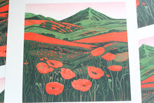 Load image into Gallery viewer, Original Linocut Print | 'Hillside Poppies in Bloom'