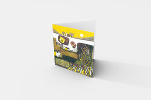 Beautiful Yellow and Purple Landscape Linocut Print Greeting Card