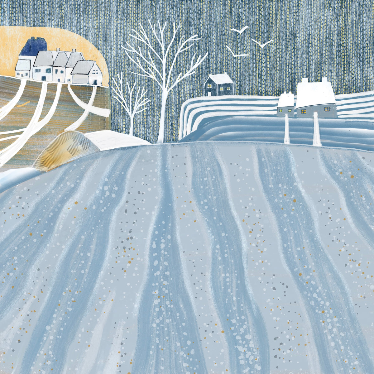 Fields Under Snow Christmas greeting card with snowy winter landscape artwork