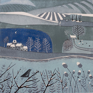 "Wild Winter Pinout Print - Full View of Rural Landscape in Subtle Blues