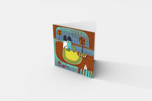 Load image into Gallery viewer, Colorful Landscape Linocut Print Greeting Card with Vibrant Scenery