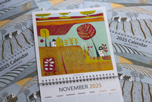 Load image into Gallery viewer, November 2025 calendar listing showing a vibrant linocut design by artist Layla Khani from Laylart Studio.