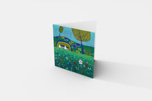 Load image into Gallery viewer, Flower Meadow Landscape Linocut Print Greeting Card