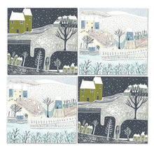 Load image into Gallery viewer, Pack of 4 Christmas Cards - Snowy Landscape Linocut Prints by Laylart Studio