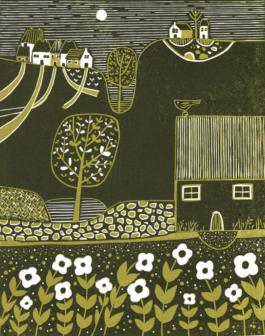 'Serene Hillside' | Original Linocut Print