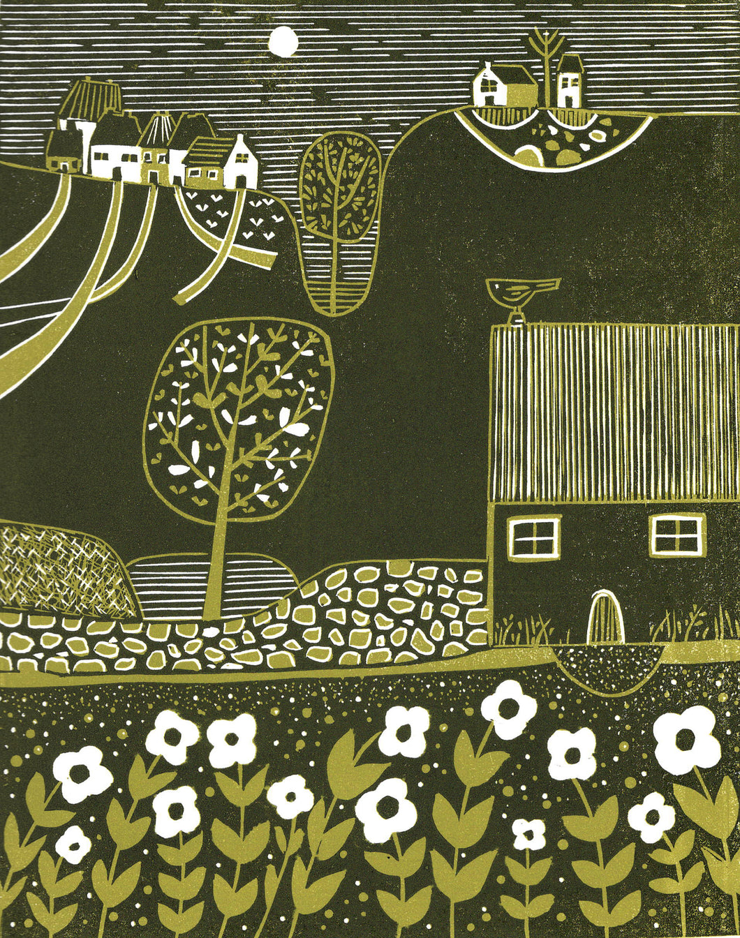 'Serene Hillside' | Original Linocut Print