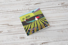 Load image into Gallery viewer, Golden Moments - Laylart Studio&#39;s Linocut Greeting Card, featuring a radiant yellow landscape, part of the exclusive 4-card set