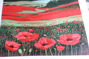 Original Linocut Print | 'Poppy Fields'