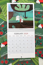 Load image into Gallery viewer, February 2024 calendar page featuring an autumnal scene with rich, warm colours, accompanied by date and day displays, along with space for notes and priorities.
