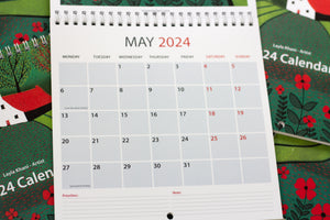 May 2024 section of the Linocut Calendar showcasing date and day layout with space for priorities and notes at the bottom.
