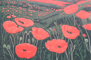 Original Linocut Print | 'Hillside Poppies in Bloom'