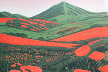 Load image into Gallery viewer, Original Linocut Print | &#39;Hillside Poppies in Bloom&#39;