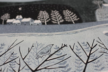 Load image into Gallery viewer, &quot;Close-up: Intricate Blue Tones in &#39;Wild Winter&#39; Linocut