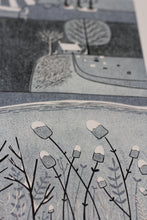 Load image into Gallery viewer, Detail: Subtle Hues of Snowy Landscape in the Linocut