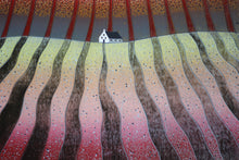 Load image into Gallery viewer, Chorus of Colours linocut print detail showing hand-carved texture and autumn colours, Laylart Studio