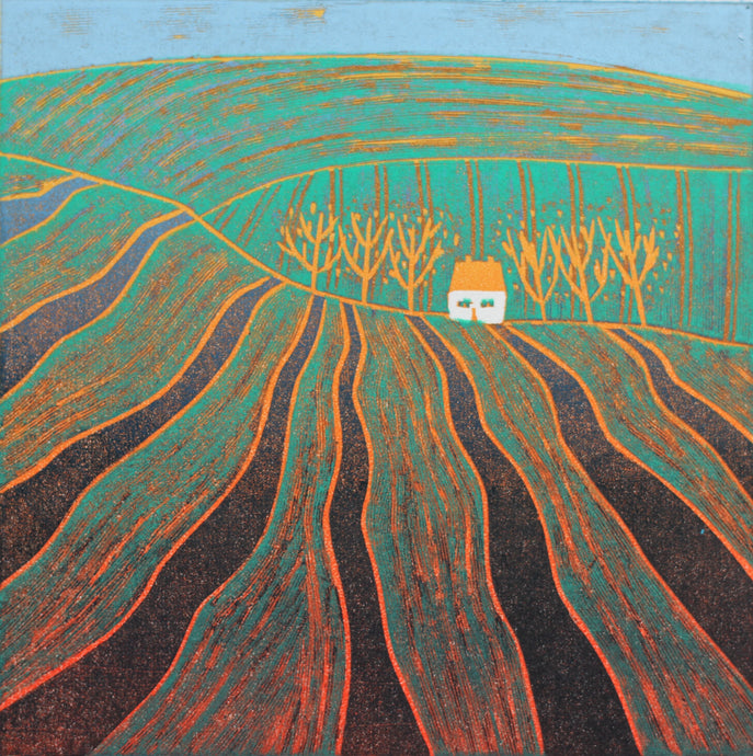 'Golden Fields Cottage' | Original Linocut Print