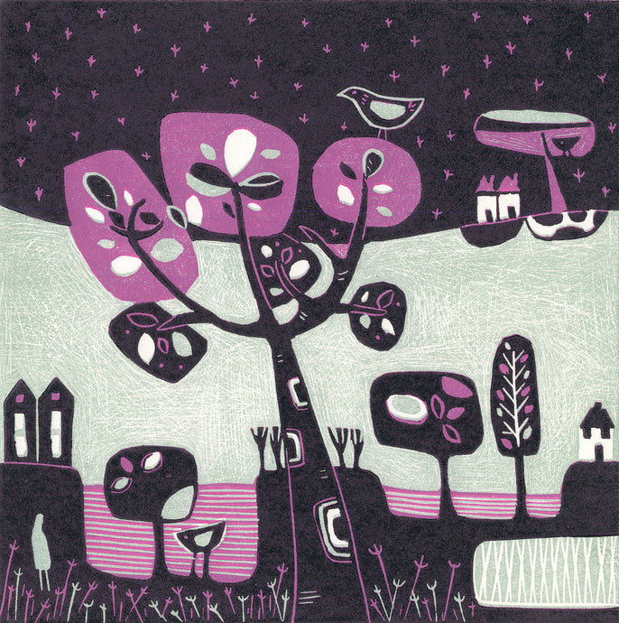 'Sparkling Night'| Original Linocut Print