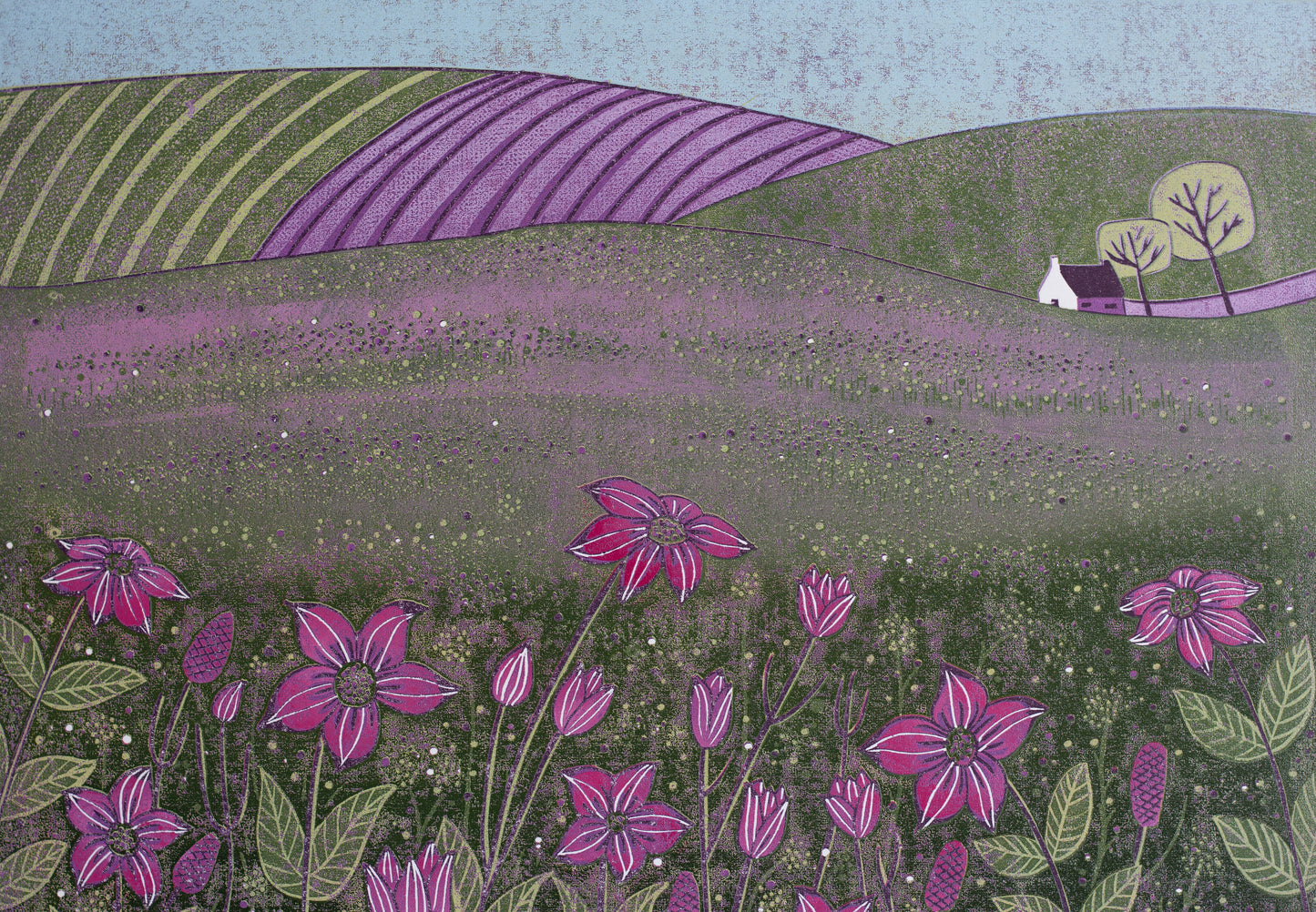 Nature's Melody linocut print detail - Laylart Studio