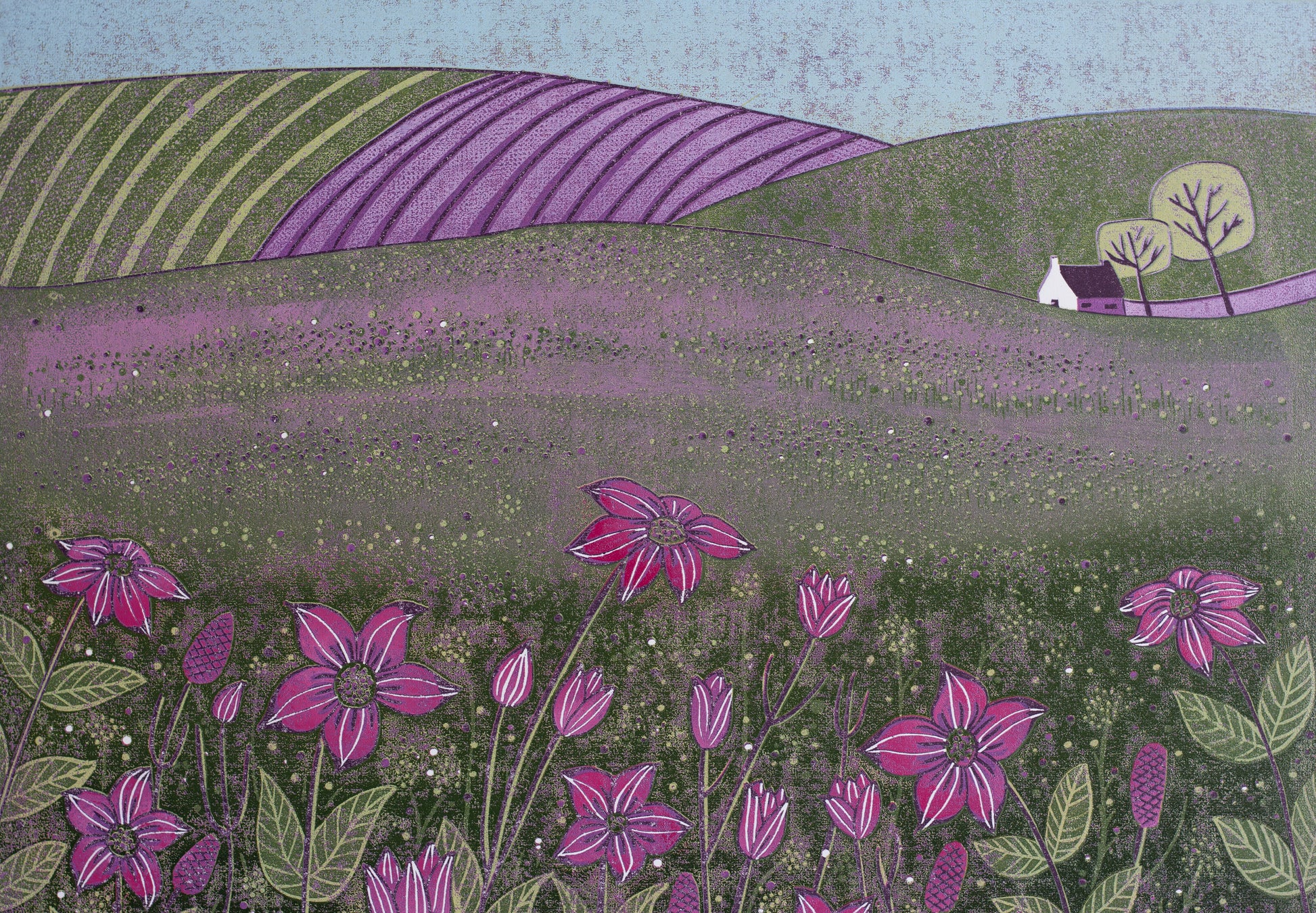 Nature's Melody linocut print detail - Laylart Studio