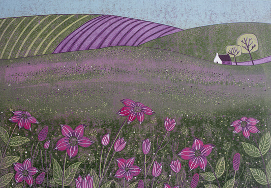 Nature's Melody linocut print detail - Laylart Studio