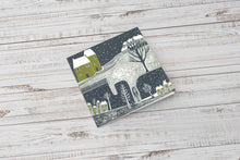 Load image into Gallery viewer, Christmas card from the Wintry Nights Collection, featuring a beautiful snowy winter night scene rendered in a detailed linocut print, perfect for holiday greetings.