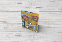 Load image into Gallery viewer, Elegant thank you card displaying a vibrant linocut landscape.