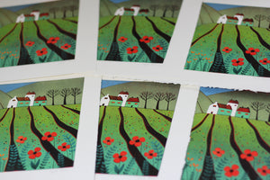 Original Linocut Print | 'The Fields of Happiness'