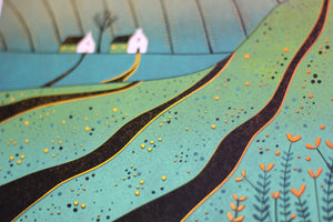 Original Linocut Print | 'The Fields of Happiness'