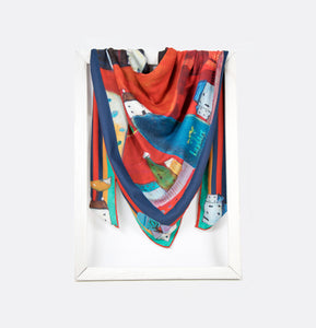 lightweight scarf for women, blue and red scarves. summer scarf for women, laylart studio scarf, art printed scarf, unique scarf for wife, gift ideas for anniversary, birthday gift for girlfriend
