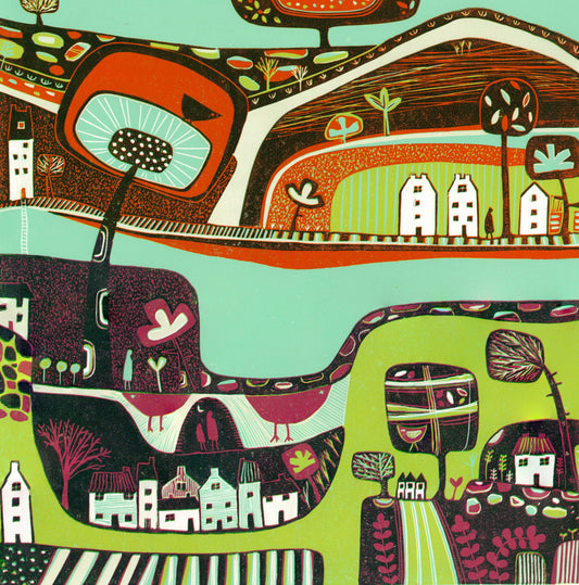 A Handful of Memories original 30 x 30 cm landscape linocut print by Layla Khani